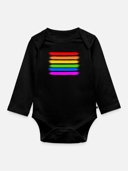 Regenbogen Regenbogenfahne - Baby Bio-Langarm-Body - Schwarz