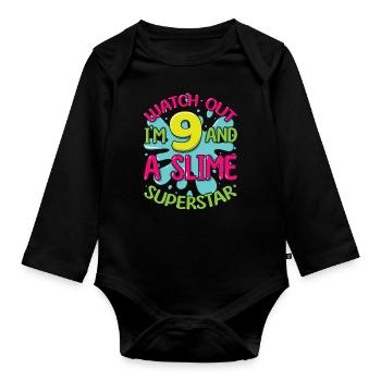 Age 9 Year Old Kids Slime Lover Awesome Slime Star - Organic Longsleeve Baby Bodysuit - black - Front