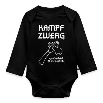 Kampfzwerg - weiss - Baby Bio-Langarm-Body - Schwarz - Vorne