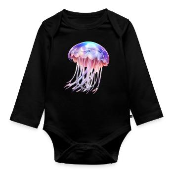 Shiny jellyfish - Organic Longsleeve Baby Bodysuit - black - Front
