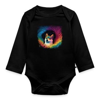 Akita Inu Hund Bunte Farben Regenbogen Kunst - Baby Bio-Langarm-Body - Schwarz - Vorne