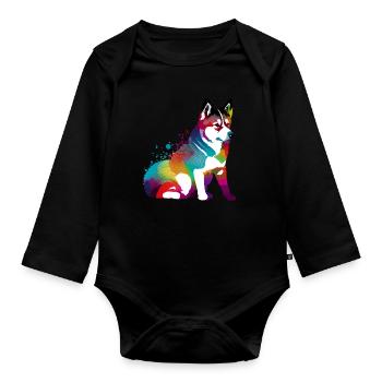 Akita Inu Hund Bunte Farben Regenbogen Kunst - Baby Bio-Langarm-Body - Schwarz - Vorne