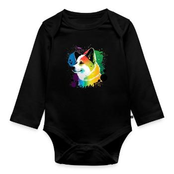Akita Inu Hund Bunte Farben Regenbogen Kunst - Baby Bio-Langarm-Body - Schwarz - Vorne
