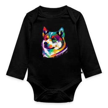 Akita Inu Hund Bunte Farben Regenbogen Kunst - Baby Bio-Langarm-Body - Schwarz - Vorne