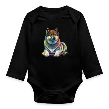 Akita Inu Hund Bunte Farben Regenbogen Kunst - Baby Bio-Langarm-Body - Schwarz - Vorne