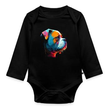Bunte Amerikanische Bulldogge Männer Frauen - Baby Bio-Langarm-Body - Schwarz - Vorne