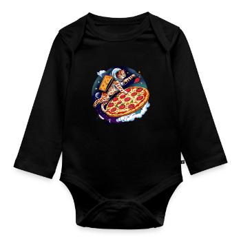 Katze Pizza Weltraum Pizza Galaxie Astronaut - Baby Bio-Langarm-Body - Schwarz - Vorne