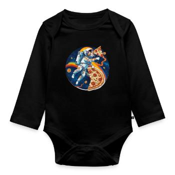 Katze Pizza Weltraum Pizza Galaxie Astronaut - Baby Bio-Langarm-Body - Schwarz - Vorne