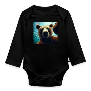 Bear selfie in the underwater kingdom - Organic Longsleeve Baby Bodysuit - black - Front