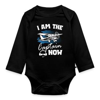 I Am The Captain Now - Organic Longsleeve Baby Bodysuit - black - Front