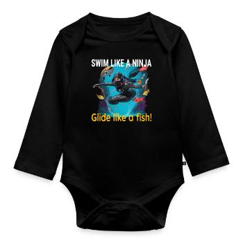 Swim Like a Ninja, Glide Like a Fish! - Organic Longsleeve Baby Bodysuit - black - Front