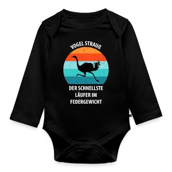 Strauß Ostrich Vogel Strauß Ornithologie - Baby Bio-Langarm-Body - Schwarz - Vorne