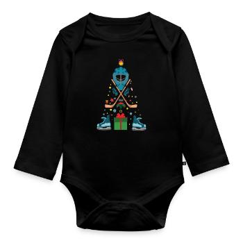 Dezember 2021 Winter Hockeyspieler Weihnachten - Baby Bio-Langarm-Body - Schwarz - Vorne