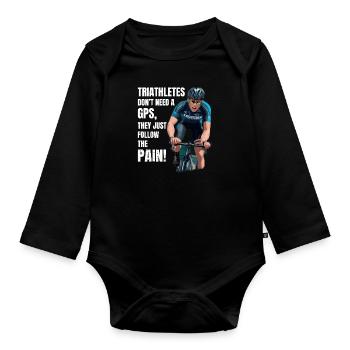 Schwimmen, Radfahren, Laufen, Triathlon, Triathlet, Leichtathletik - Baby Bio-Langarm-Body - Schwarz - Vorne