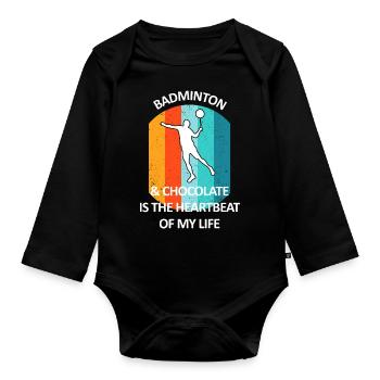 Badminton Badminton Badminton Player Chocolat - Body Bébé bio manches longues - noir - Devant