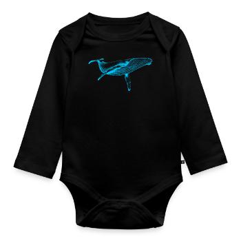 Rorqual bleu (néon) - Body Bébé bio manches longues - noir - Devant