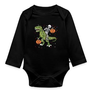 Cool Squelette Dinosaure Drôle Paresseux Creepy Halloween - Body Bébé bio manches longues - noir - Devant