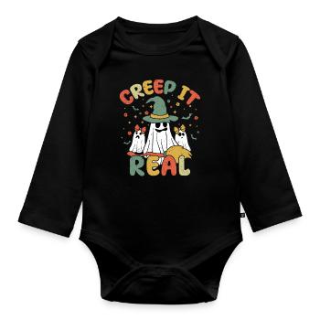 Rétro Vintage Ghost Lazy Creepy Halloween - Body Bébé bio manches longues - noir - Devant