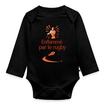 Enflammé par le rugby federale 1 cadeau - Body Bébé bio manches longues - noir - Devant