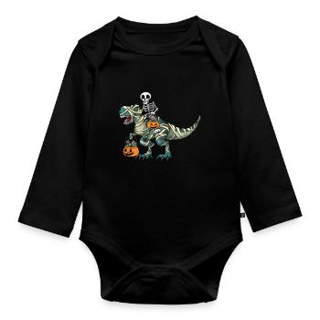 Squelette Dinosaure Citrouille Cool Creepy Halloween - Body Bébé bio manches longues - noir - Devant