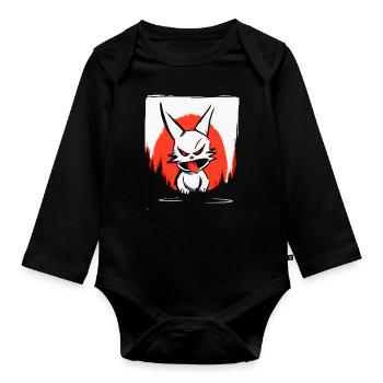 Soleil rouge japonais et un lapin coquin - Body Bébé bio manches longues - noir - Devant