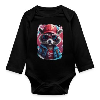 Raccoon Vector - Baby Bio-Langarm-Body - Schwarz - Vorne