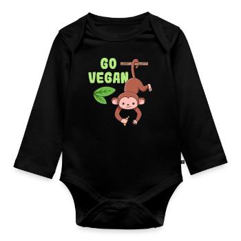Monkey design for proud vegans - Organic Longsleeve Baby Bodysuit - black - Front