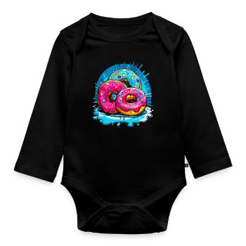 Überall Donuts: Leckere süße Donuts - Baby Bio-Langarm-Body - Schwarz - Vorne