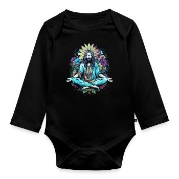 Jesus Christ Meditation Hippie Flower Power Yoga - Organic Longsleeve Baby Bodysuit - black - Front