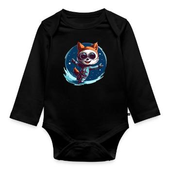 Venez faire un câlin au renard de l’espace - Body Bébé bio manches longues - noir - Devant