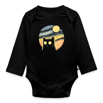 Sternennacht Retro Katze - Baby Bio-Langarm-Body - Schwarz - Vorne