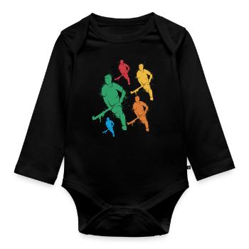 Joueur de hockey Garçons Hockey sur gazon Hockey pour enfants - Body Bébé bio manches longues - noir - Devant