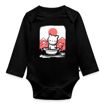 Japan under red sun, is a cute cat - Organic Longsleeve Baby Bodysuit - black - Front