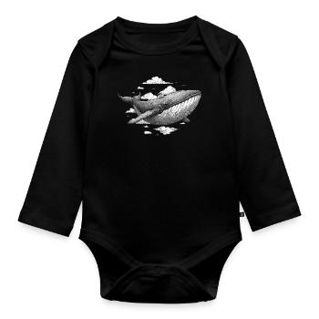 Whale flies above the clouds - Organic Longsleeve Baby Bodysuit - black - Front