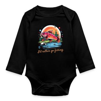 Je préfère aller à la pêche, pêcher du poisson - Body Bébé bio manches longues - noir - Devant