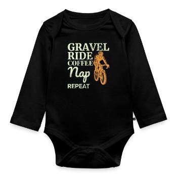 Gravel Ride Kaffee, Nickerchen, Wiederholungsabenteuer warten - Baby Bio-Langarm-Body - Schwarz - Vorne
