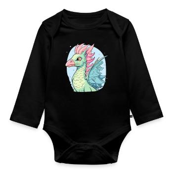 Un dragon aigle de dessin animé - Body Bébé bio manches longues - noir - Devant