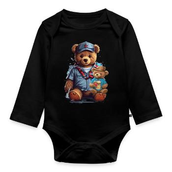 Teddy Bears Couple - Organic Longsleeve Baby Bodysuit - black - Front