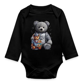 3 ours en peluche - Body Bébé bio manches longues - noir - Devant