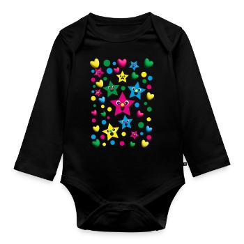 Geburtstags Herzen und Sterne in Pink. - Baby Bio-Langarm-Body - Schwarz - Vorne