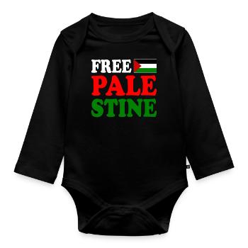 Free palestine - Body Bébé bio manches longues - noir - Devant