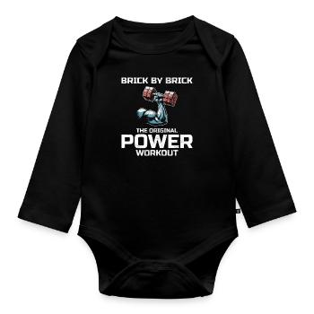 Bricklayer Bricklaying Humor Power Workout Funny - Organic Longsleeve Baby Bodysuit - black - Front