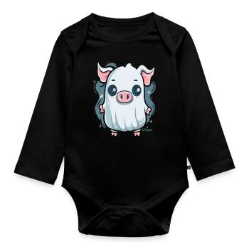 The Little Ghost Pig - Organic Longsleeve Baby Bodysuit - black - Front