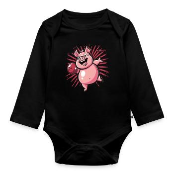 A happy pig bowling - Organic Longsleeve Baby Bodysuit - black - Front