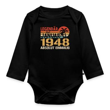 Geburtstagsgeschenk geboren im Januar 1948 - Baby Bio-Langarm-Body - Schwarz - Vorne