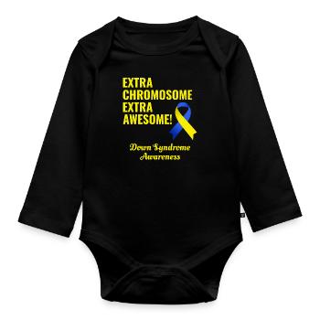 Down-Syndrom-Tag Extra Chromosom Extra Awesome - Baby Bio-Langarm-Body - Schwarz - Vorne