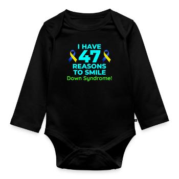 Sensibilisation au syndrome de Down : 47 raisons de sourire - Body Bébé bio manches longues - noir - Devant
