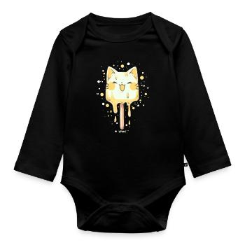 Eis Katze am Stil - Baby Bio-Langarm-Body - Schwarz - Vorne
