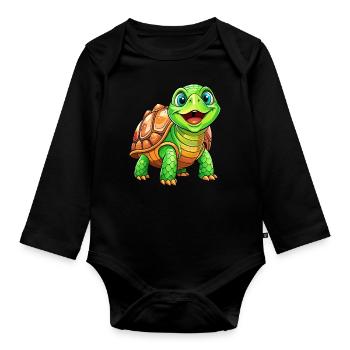 Méga Tortue Mignonne - Body Bébé bio manches longues - noir - Devant