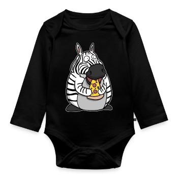 Fat Zebra Eating Pizza Funny Comic Style - Organic Longsleeve Baby Bodysuit - black - Front